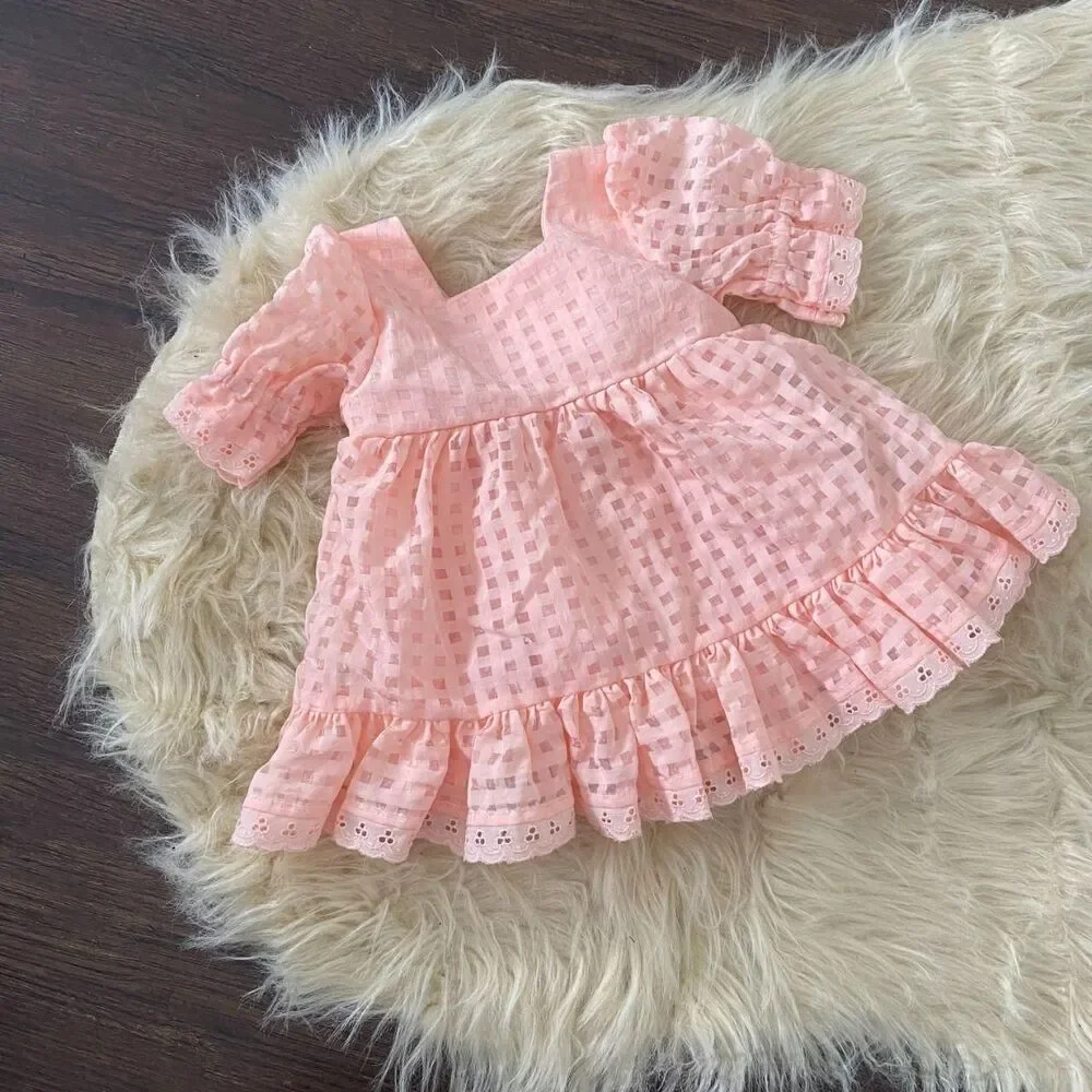 Adorable Wonder Nation Rose Pink Ruffle Baby Newborn Dress Size 0-3M